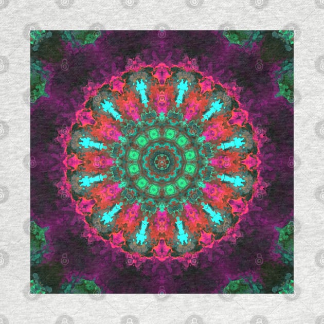 Psychedelic Kaleidoscope Pink Purple Teal and Green by WormholeOrbital